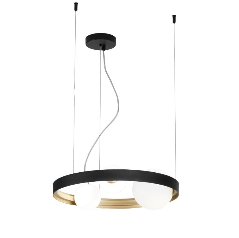 Sospensione in alluminio oro e nero opaco sfere vetro opale 3XG9 non incl. SONETTO Sospensione in alluminio oro e nero opaco sfere vetro opale 3XG9 non incl. SONETTO